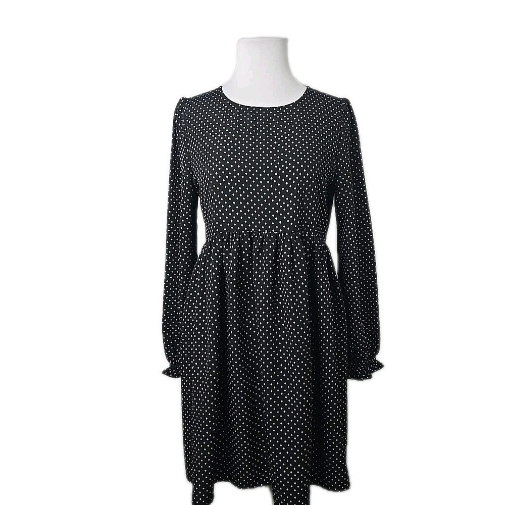 BP. Black Star Print Long Sleeve BabyDoll Mini Dress Junior Medium M